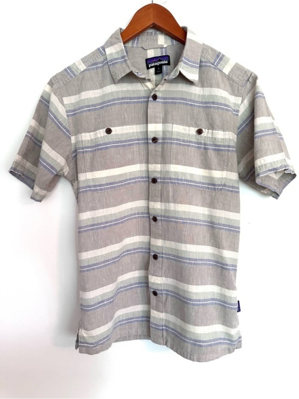 Patagonia Short Sleeve Button-Down Hemp/Cotton Shirt Light Gray Size Small